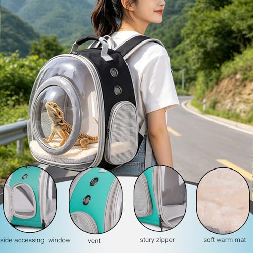 WEVONIGU Small Animal Backpack Carrier with Clear Bubble Dome Window Large Space & Breathable Travel Cage with Soft Mat Airline Approved - color: Black, size: 8.0"L x 7.0"W x 5.0"H