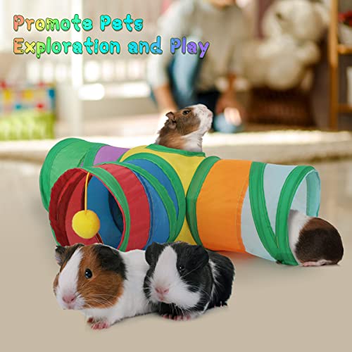 YUEPET Guinea Pig Tunnel, 3-Way Collapsible Play Tunnel with Ball, Rainbow | Guinea Pig Toys, Guinea Pig Play Tubes, Hanging Play Ball, Peekaboo Opening, Folds for Storage, 5.9 in Entrance - color: Rainbow