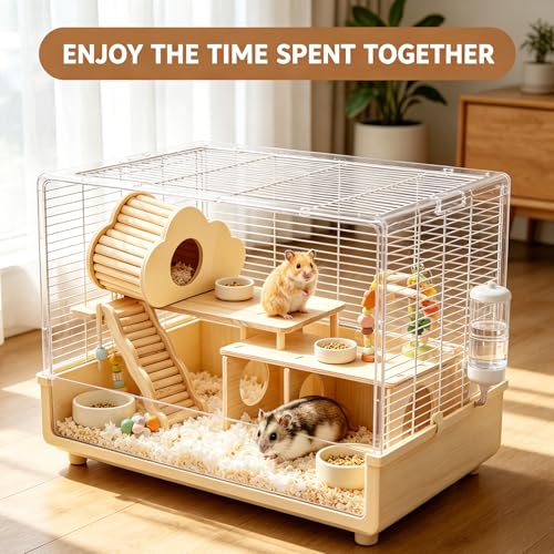 5 Pcs Wooden Hamster Toy Set, Cloud House, Peep Tunnel, Ladder & Small Tables Cage Accessories Climbing Toys for Dwarf Hamsters, Mice & Gerbils
