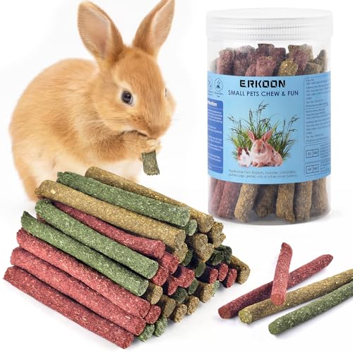 ERKOON 38Pcs Rabbit Chew Toys Timothy Hay Sticks, Guinea Pig Toys for Teeth Natural Molar Sticks Rabbits Treats for Bunnies, Chinchilla, Guinea Pigs, Gerbil, Hamster - size: 10 Ounce (Pack of 1)