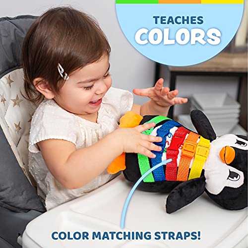 Buckle Toy, Blizzard Penguin Stuffed Animal, Counting and Color Recognition | Montessori Learning Activity Toy, Develop Motor Skills and Problem Solving, Kids Airplane Travel Accessories