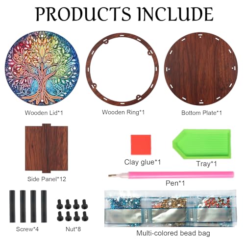 JISHSHAY Diamond Art Storage Box Tree of Life Diamond Painting Wooden Snack Box Gem Painting Candy Box Gem Art Organizer Case Embroidery Kit Mosaic Kits for Adults Storage Containers with Lid - color: Tree of Life 2