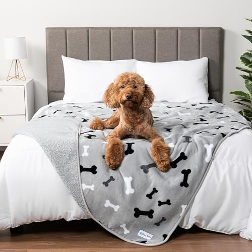 PETAMI Sherpa Fleece Waterproof CAT and Dog Blanket, Bone Gray, Queen - color: Bone Gray, size: Queen (90x90)