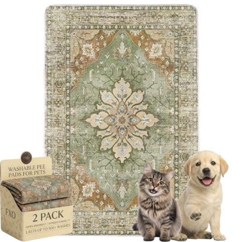 Washable Pee Pads for Dogs and Cats,Great Urine Absorbent Reusable Puppy Training Pads,Waterproof,Leak-Proof & Non-Slip Cat Litter Box Mat for Whelping,Crate,Playpen,Bed.(Green Floral,18"x28") - color: Green Floral, size: 18"x28" (Pack of 2)