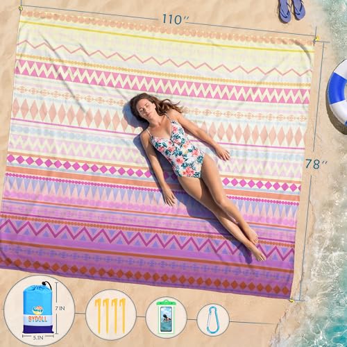 BYDOLL Beach Blanket Waterproof Sandproof,78''X81''/78''X110'' Large Sand Free Oversized Lightweight Sand Resistant Blanket, Picnic Mat for Beach Travel Camping Hiking Essentials - color: Pink Boho, size: 78''X110"