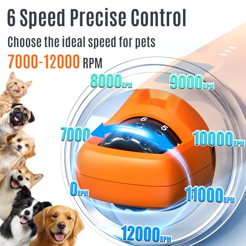 Casfuy New 6-Speed Dog Nail Grinder - 50% More Power Dog Nail Trimmers with 2 LED Lights Quiet 7h Running Time Electric Pet Nail Grinder File Toenail Grinder for Large Medium Small Dogs & Cats (OR) - color: Orange