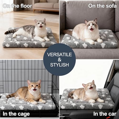 Dog Bed Mat, Reversible Crate Pad & Cute Dog Bed - Machine Washable Kennel Mat with Ultra Soft for Small Dogs & Cats - color: Grey&Star, size: 18"L x 14"W x 1.5"Th