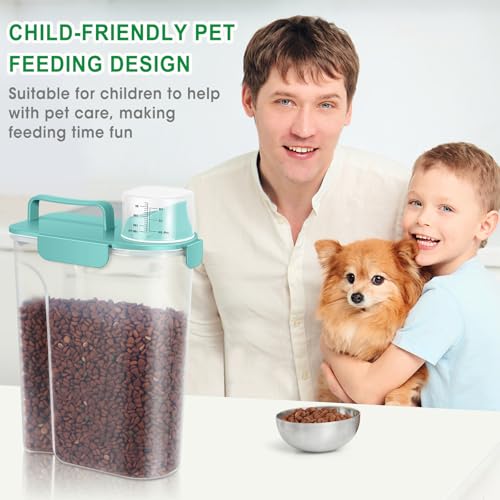 Pet Dog Cat Food Storage Container 5 to 7 lbs with Can Cover and Mixing Spoon, Airtight Travel Pet Food Storage Dispenser with Easy-pouring Spout & Cup, Kibble Dog Treat Bird Seed Container -Cyan - color: Cyan 6Qt