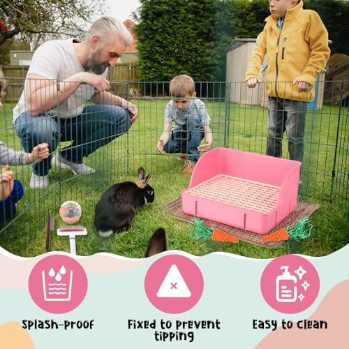 Honeydak 10 Pcs Rabbit Starter Kit Small Litter Box Bunny Grooming Kit Scratch Pads Hay Feeder Bowl Ice Pad with Bunny Toys for Guinea Pig Rabbit Accessories(Pink) - color: Pink