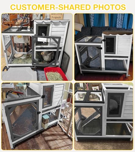Aivituvin Rabbit Cage Indoor, 2-Story Bunny Cage with Leak-Proof Trays, Chew-Proof Wooden Rabbit Cage on Wheels for Small Pets (39.3" L x 22" W x 36.8" H) - Black and White - color: Black and White