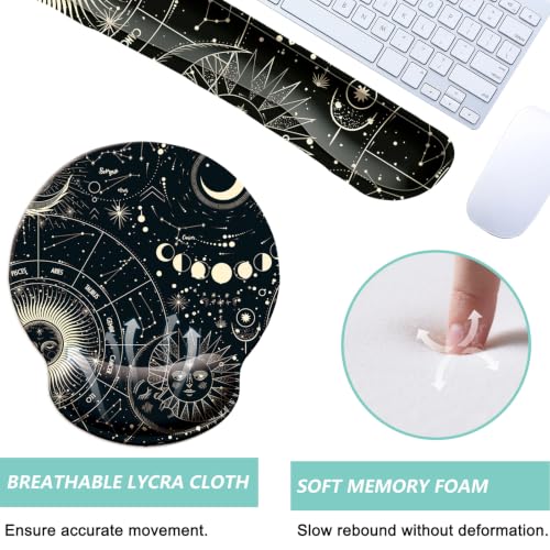 Keyboard Wrist Rest Pad Mouse Pad with Wrist Support Set of 3, Mousepad with Non-Slip Rubber Base, Ergonomic Memory Foam Mouse Wrist Cushion Support for Home Office Laptop Computer, Moon Phase - color: Moon Phase