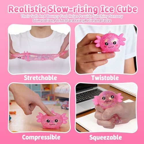Axolotl Squishy Toy, Soft Slow Rising Sensory Fidget Toy, Cute Stretchy Axolotl Squeeze Toy, Stress Relief Desk Toy Gift for Kids 3+ and Adults(Pink) - color: Pink