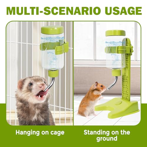 VANNON Pet Standing Water Dispenser Top Fill Dog Water Bottle Dispenser with Stand Leakproof Pet Slow Water Bottle for Small Animals, 13oz, BPA Free, Adjustable Height, Green - color: Green