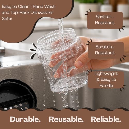 Pride Of India Clear Food Grade PET Plastic Square Grip Storage Jar w/Cap | 16 Fluid Ounces (1-2 Cup Storage Capacity) | BPA Free USA Made - size: Small Grip Jar & Cap