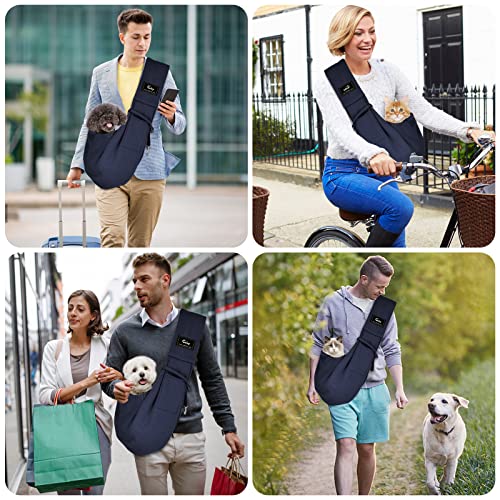 Dog and Cat Sling Carrier - Hands Free Reversible Pet Papoose Bag - Soft Pouch and Tote Design - Suitable for Puppy, Small Dogs Cats Outdoor - color: Classic Blue
