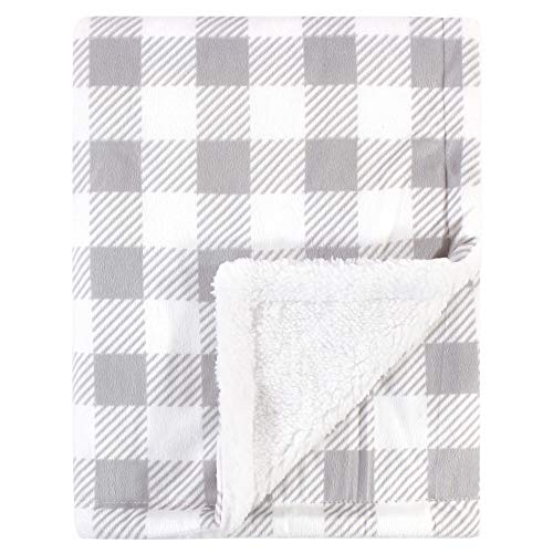 Hudson Baby Unisex Baby Plush Mink and Sherpa Blanket, Gray Plaid, One Size - color: Gray Plaid, size: One Size