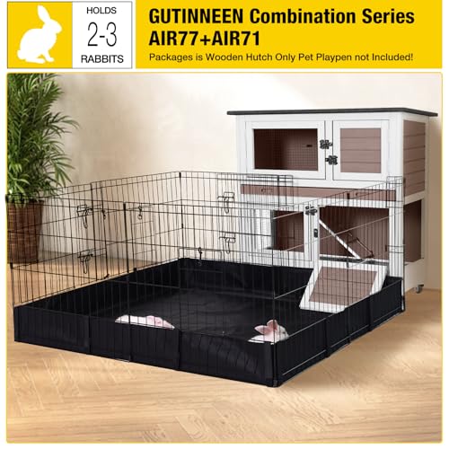 Aivituvin 2-Tier Rabbit Hutch with Tarp Door and Wheels Bunny Cage Indoor Outdoor Guinea Pig Cage Expandable with Pet Playpen 36" L, Brown