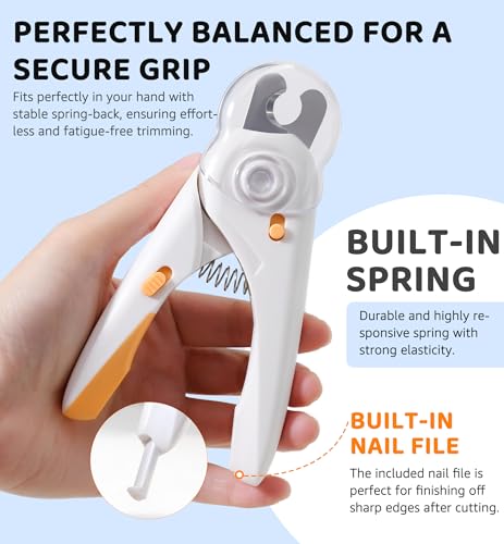 Pet Nail Clipper with Light for Cats & Small Dogs Puppies, Ultra Bright LED to Illuminate Nail Bloodline to Avoid Over Cutting, Extra-Sharp and Durable Cat Claw Trimmer with Nail File (White) - color: White