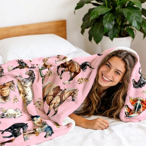 Horse Blanket Gifts for Girls Women Horse Lovers Ultra Soft Warm Flannel Horses Throw Blanket Pink Decor Merch Stuff 50"x40" - color: Pink Horse