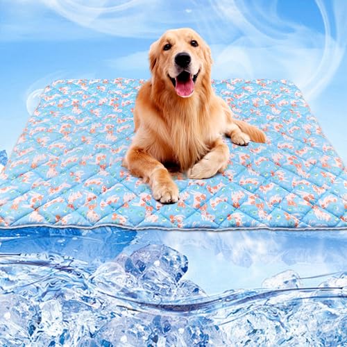 Dog Cooling Mat, Cooling Blanket for Large Dogs Bed Cover, Ice Silk Cool Pad for Dogs Furniture Protector, Premium Soft Washable Pet Blanket (40"×60"/Blue) - color: Blue, size: Large