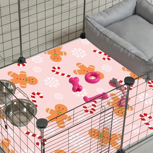 JarThenaAMCS 3 Pcs Christmas Guinea Pig Pee Pads Reusable Bunny Squirrel Mat Pink Candy Cane Gingerbread Man Washable Small Animal Cage Liner for Hamster Chinchilla Ferret Accessory, 24 x 47 in - style: pink gingerbread man