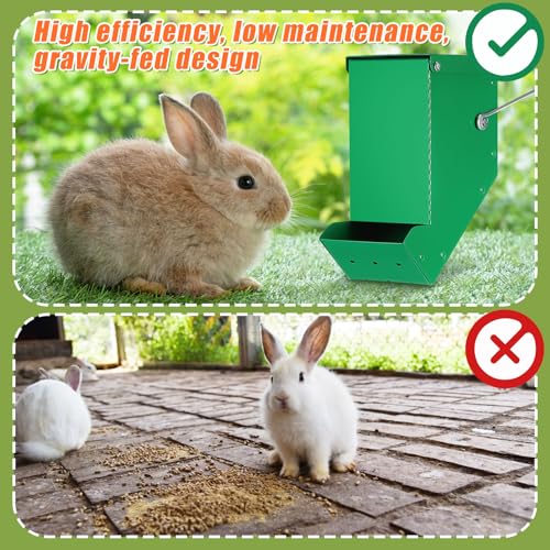 2 Pcs Rabbit Feeder for Cages Small Animal Food Pellet Dispenser with Lid Metal Chicken Grit Oyster Shell Squirrel Feeders Outside(3.2 Inches,Mesh Bottom,Green) - color: Green, size: 3.2 Inches, style: Mesh Bottom