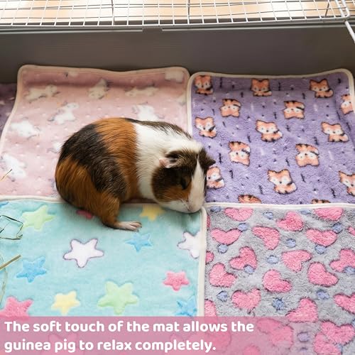 Guinea Pig Blankets 6 Pack, Soft Fleece Small Animal Cage Liners | Washable Pet Bedding Mat & Cozy Cuddle Pads for Rabbit, Hamster, Chinchilla, Hedgehog, Guinea Pig (13.7x13.7in) - color: Multi-colored, size: 13.7"*13.7"
