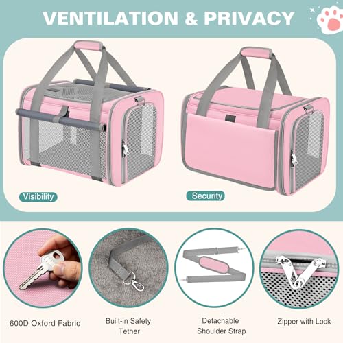 Cat Carrier Top Load, Privacy Curtains Soft Pet Travel Bag Airline Approved | Collapsible Soft-Sided Cat/Dog/Pet Carrier for Small Cats Dogs Puppy Under 16 lb, Washable Kitten Mesh Cage (16.9x10.8x10.8) - color: Pink