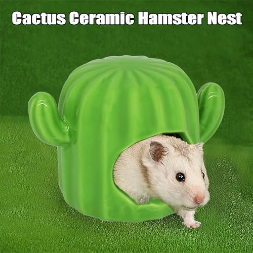Hamster Hideout Ceramic,Hamster House and Habitats Cool Bed Ideal for All Season Dwarf Gerbil Mice Golden Bear (Green)