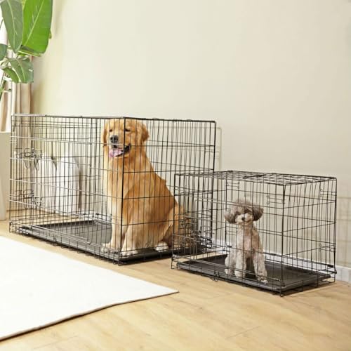 Dog Crate Kennel, 36 Inch Metal Pet Cage Double Door W/Divider Panel, Folding Travel Indoor Outdoor Dog Kennel Leak-Proof Plastic Tray Wire Animal Cage - size: 24.0"L x 24.0"W x 36.0"H