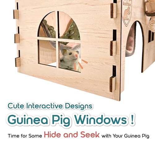 SoulThink® Large Guinea Pig Hideout & House - Easy to Assemble Wooden Guinea Pig Castle with Hammock, Ramp and Toys Accessories Habitat Suitable for Hamsters and Chinchilla - color: Comfy Hammock