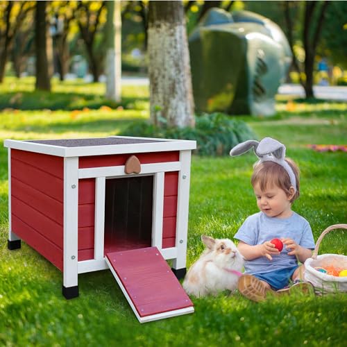 Rockever Outdoor Cat House, Rabbit Hutch Outdoor Indoor Bunny Cage | Waterproof Cat Houses For Outdoor Cats, Wooden Small Pet House And Habitats, Openable Roof