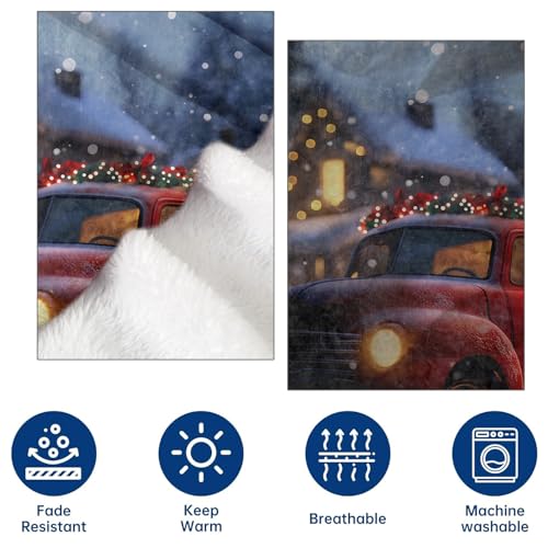 Winter Truck Flannel Throw Blanket 40x50 Inch, Vintage Red Car in Snowy Evening Scene Blankets Soft Cozy Fleece Throws for Adults Bed Sofa Dorm Living Room Holiday Christmas Decor Gifts - color: Red Truck Christmas02, size: 40"x50"