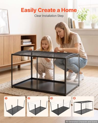 VEVOR Hamster Cage 47.2"x23.6"x25.4" 360° Viewing Metal Hamster Habitat, Transparent Small Animal Cage with Top Access & Front Door, Large Portable Pet House for Guinea Pig, Gerbil (7.7 ft², Black) - size: 47.2"L x 23.6"W x 25.4"H
