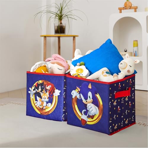 Sonic the Hedgehog Set of 2 Durable Storage Cubes with Handles, 10"x10"x10" Cubes - color: Sonic