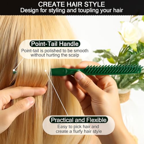 SIMPOR 3 Row Hair Comb for Natural Detangling, Hair Styling Brush, Nylon Bristle Unbraider Teasing Rat Tail Comb for Women Men Green - color: Green