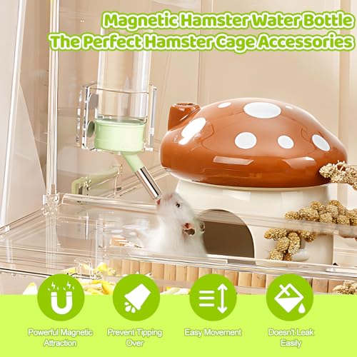 Hamster Water Bottle with Magnetic Stents,Guinea Pig Water Bottle No Drip,Small Animals Water Bottle Dispenser for Glass Tank,for Hamster Guinea Pig Bunnies Ferrets Hedgehog Other Small Pets,4oz