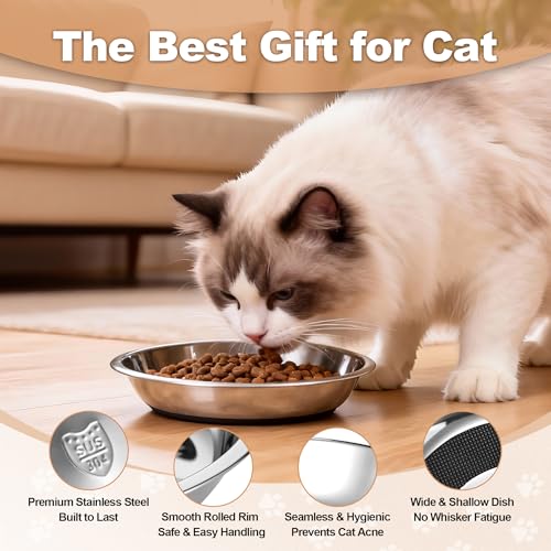 2 Pcs Stainless Steel Cat Bowls, Cats Food Bowls Whisker Friendly, 7 Inch/18cm Non-Slip Pet Bowl Cat Dish Feeding Bowls for Puppy, Small Dogs, Rabbits