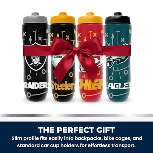 Party Animal NFL Football Squeeze Bottle, 32 oz, Buffalo Bills | Slim, lightweight BPA-free sports water bottle with quick-flow squeeze; fits backpacks & cup holders for kids or adults - color: Buffalo Bills