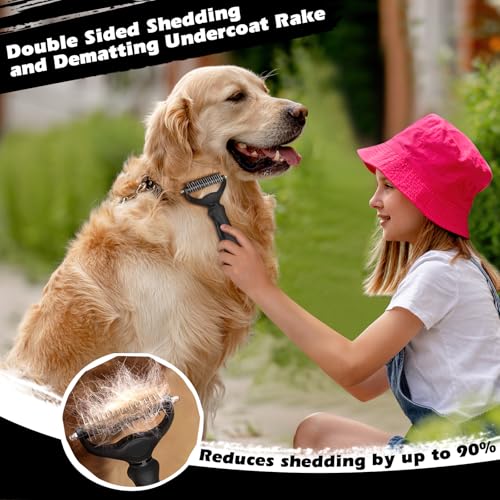Professional 3PCS Self Cleaning Slicker Brush & Pet Grooming Rake & Flea Comb for Dogs,Cats and Horses | Double-Sided Dematting Comb & Skin Friendly Deshedding Grooming Tool | Pet Supplies (Black) - color: Black