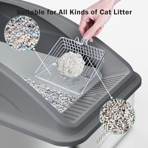 AIPERRO Stainless Steel Litter Box | XL Enclosed Cat Litter Boxs with Lid for Big Cats | High Sided, Anti-Urine Leakage | Non-Stick Bottom & Includes Litter Mat & Metal Scoop (Dark Gray) - color: Dark Grey, size: X-Large
