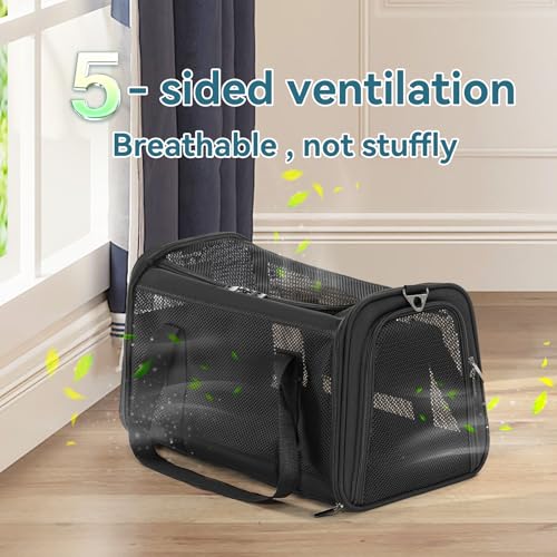 PETSFIT Soft-Sided Cat Carrier, Airline Approved | For Travel, 3 Carrying Ways, Lightweight and Ventilation on 5 Sides, Escape Proof, With Soft Fleece Pad - color: Z-Black, size: 18.0"L x 11.0"W x 11.0"H
