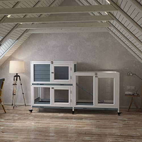 GDLF 58" Rabbit Hutch, Bunny Cage Indoor with Wheels & Cleaning Tray | 58"L x 17.8"W x 34.6"H, 2-Level Design with Wheels, Ramp & No-Leak Cleaning Tray for Rabbits, Guinea Pigs and Small Animals