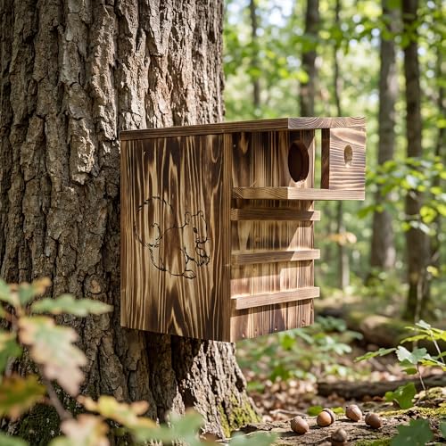 tonchean 16.5" Wooden Squirrel House Nesting Box with Predator Guard Porch | Outdoor Shelter Fits Gray Squirrels,Chipmunks For Backyard Wildlife,Quick Mounting On Trees, Posts, Fences, Or Exterior Walls