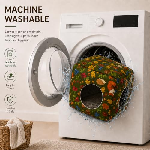 Guinea Pig Hideout House with Removable Cushion, Washable Small Animal Cube Bed, Cozy Bunny Hideaway for Guinea Pigs, Chinchillas, Hedgehogs, Hamsters & Dwarf Rabbits - color: Green Forest
