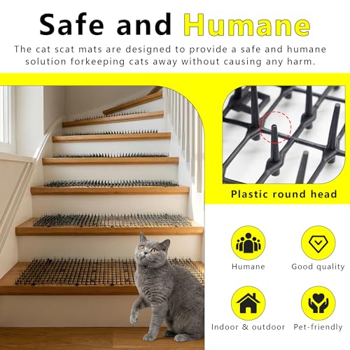 Cat Scat Mat with Spikes for Garden 6.5 Feet Cat Deterrent Mat | with Gentle Spikes for Dogs and Raccoons, with 8 Ground Stakes & 8 Zip Ties, 78.74" x 11" (White 2 Pcs) - color: 2Pcs-White