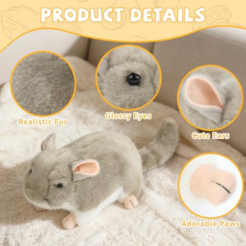 YUEPET Soft Chinchilla Cuddler Plush Toy, Guinea Pig Plush Toy for Cages | Chinchilla Cage Accessories, Chinchilla-Shaped Plush, Thick Plush Fabric, Flat Base, Washable, For Indoor Cages