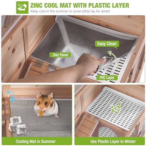 GUTINNEEN Guinea Pig Cages with Anti Chewing Sturdy Plastic Floor and Cool Zinc Plate, Indoor Rabbit Hutch with Hideout and Platform, Elevated Legs Hamster Cage 36.6" L (Nature) - color: Nature