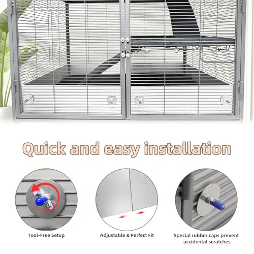 Anti-Rust Aluminum Scatter Guards for Ferret & Critter Nation Cages | Urine & Poop Guard Panel, Adjustable Fence to Keep Floor Clean for Ferrets, Chinchillas, Rats (Silver, Single Layer Set)