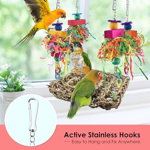 KATUMO Bird Toys, Grass Swing Hammock Climbing Toy for Parrot Parakeet | Natural Grass with Colorful Chew Toys, Climbing and Resting Toys for Small and Medium Pet Birds - size: 6.4 x 6.4 x 0.78 inch